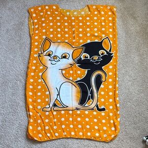 Unbranded Orange Polka Dot Cat Graphic Sleeveless Tunic/Coverup.  Size Medium